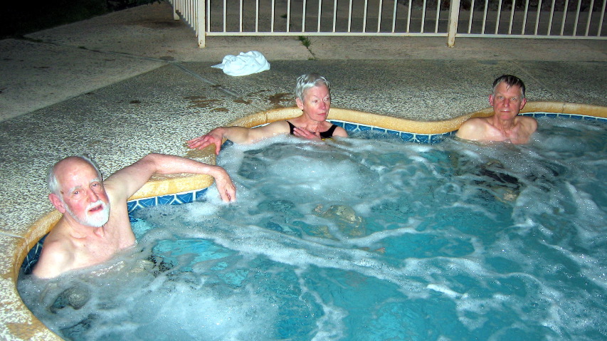 Arthur, Kerstin, Leonard in hot tub at Palm Springs